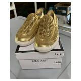 NINE WEST SLIP-ON SNEAKERS, METALLIC GOLD WOVEN