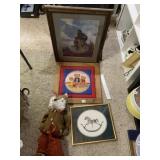 FRAMED ARTWORK, TEDDY BEAR QUILTED WALL HANGING,
