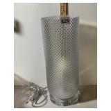 TABLE LAMP, CYLINDRICAL GLASS SHADE, IRIDESCENT