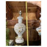 VINTAGE MILK GLASS TABLE LAMP, HAND-PAINTED