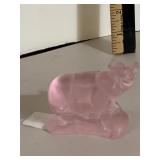 PINK GLASS PIG FIGURINE, SIGNED ON BASE.