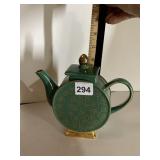 DECORATIVE CERAMIC TEAPOT, GREEN GLAZE, GOLD