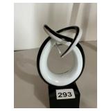 ABSTRACT GLASS SCULPTURE, BLACK AND WHITE SWIRL