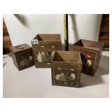 WOODEN STORAGE BOXES (4), HAND-PAINTED ROOSTER