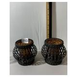 VOTIVE CANDLE HOLDERS, AMBER HOBNAIL GLASS