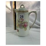 GERMAN PORCELAIN COFFEE POT, FLORAL ROSE PATTERN,