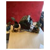 METAL SLEIGH CANDLE HOLDER, MINIATURE TREE, ELF