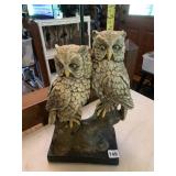 OWL FIGURINE, RESIN, DUAL OWL DESIGN ON BRANCH,