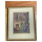 VINTAGE PRINT OF LADIES IN PARLOR, GILT FRAME,