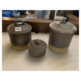 STUDIO POTTERY CANISTERS (3), EARTHENWARE,