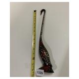 VINTAGE METAL SWAN FIGURINE, RED ENAMEL FINISH,