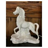 CERAMIC HORSE FIGURINE LAMP, WHITE GLAZE, APPROX