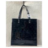 HARRODS BLACK PATENT LOGO EMBOSSED TOTE BAG,