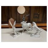 METAL ANIMAL FIGURINES (3), EAGLE, DEER, AND