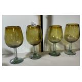 4 AMBER AND BLUE BASE WINE GLASSES