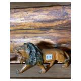 CARVED WOOD LION FIGURE, ROARING POSE, STAINED