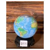 TABLETOP GLOBE, ACRYLIC SPHERE, ROTATING BASE.