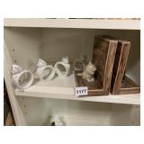 CAT NAPKIN RINGS (3), CAT BOOKENDS (2). CERAMIC