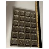 VINTAGE METAL CANDY MOLD, ALPHABET AND ICON GRID,