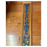 STAINED GLASS WELCOME SIGN, HUMMINGBIRD MOTIF,