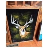 VTG VELVET PAINTING, DEER SUBJECT, WOOD FRAME.