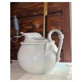 ARHAUS CERAMIC PITCHER, WHITE GLAZE, APPLIED LEAF
