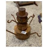 WOODEN SNOWMAN MUG TREE, COPPER-TONE HOOKS,