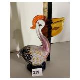 ART GLASS PELICAN FIGURINE, MULTICOLORED BODY,