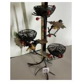 METAL BIRD TREE STAND, THREE WIRE NESTS, PAINTED