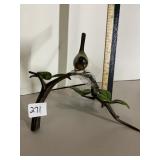 METAL BIRD FIGURINE ON BRANCH, BRASS TONE BIRD,