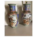 CHINESE PORCELAIN VASES (2), HAND-PAINTED WARRIOR