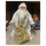 SANTA CLAUS FIGURE, WHITE AND GOLD ATTIRE, FAUX