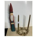 HAND-CARVED WOODEN SANTA FIGURE, PAINTED FINISH,