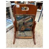 WOOD MAGAZINE RACK, UPHOLSTERED BOOK-THEMED