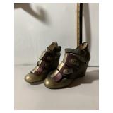 WEDGE HEEL ANKLE BOOTS, METALLIC GOLD AND