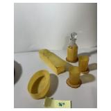 BAKELITE VANITY SET, YELLOW, INCLUDES DECANTER W/