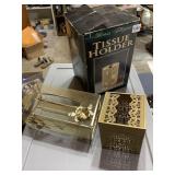 BRASS FILIGREE TISSUE HOLDERS (2), GOLD-TONE