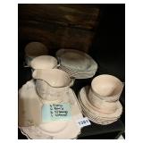 VINTAGE PORCELAIN DINNERWARE SET, PINK GROUND W/