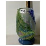 ANTHROPOLOGIE GLASS VASE, IRIDESCENT FINISH, BLUE
