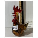 ART GLASS ROOSTER FIGURINE, AMBER AND BLACK