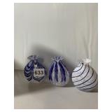 ART GLASS VASES (3), GLOBE FORM, IRIDESCENT SWIRL