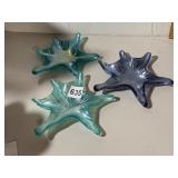 ART GLASS STARFISH DISHES (3), IRIDESCENT FINISH,