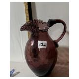 ART GLASS PITCHER, AMETHYST HUE, HOBNAIL TEXTURE,