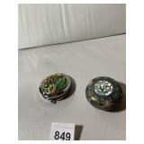 CLOISONNE COMPACT MIRROR, METAL, FLORAL PATTERN,