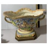 CERAMIC CENTERPIECE BOWL, CHERUB AND CLOUD RELIEF