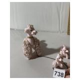 CERAMIC POODLE FIGURINES (3), PINK GLAZE, GOLD