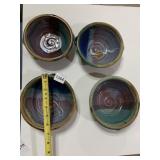 HANDMADE POTTERY BOWLS (4), EARTHENWARE,