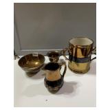 LUSTREWARE TEA SERVICE (3), GOLD AND NAVY BLUE,