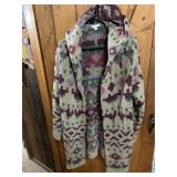 J.JILL HOODED CARDIGAN, MULTICOLOR GEOMETRIC