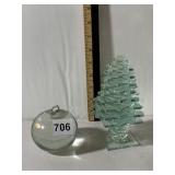 GLASS APPLE PAPERWEIGHT, MADE IN CZECHOSLOVAKIA,